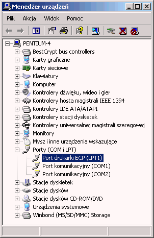 Manager Urządzeń - Port LPT