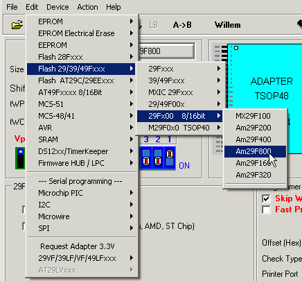 Willem Eprom Prog - Select 29F800 device