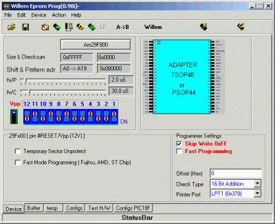 Willem Eprom Prog - Main Window