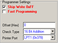 Willem Eprom Prog - Programmer Settings Window